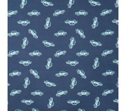 French Terry Print, Police Cars, Denim