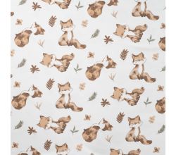 French Terry Print, Foxes, Off White