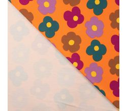 French Terry Brushed Print, Big Flowers, Orange