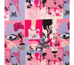 French Terry Print Brushed, Paris, Fuchsia