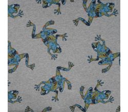 French Terry Digital Print, Frogs, Light Grey Melange
