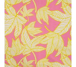 French Terry Print, Neon Leaves, Fuchsia