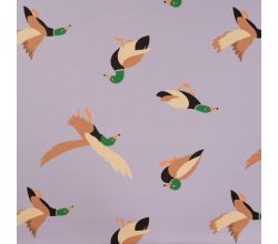 French Terry Print, Ducks, Dusty Lilac