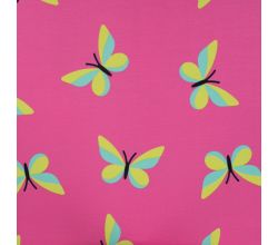 French Terry Print, Butterflies, Fuchsia