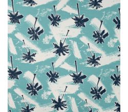 French Terry Print, Palms, Denim