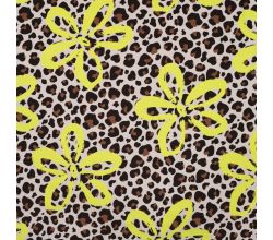 French Terry Neon Print, Leopard Neon Flower, Caramel