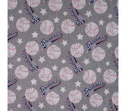 French Terry Melange Print, Baseball, Light Grey Melange