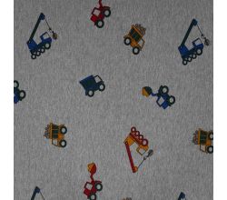 French Terry Melange Print, Trucks, Light Grey Melange