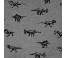 French Terry Melange Print, Dinos, Light Grey Melange