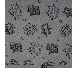French Terry Melange Print, Cartoon, Light Grey Melange