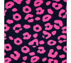 French Terry Neon Print, Neon Leopard, Navy