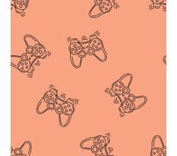 French Terry Neon Print (Game Controler), Orange Neon