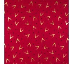 Cotton Poplin Foil Print, Deer, Deep Red