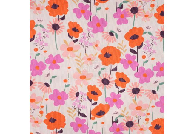 Cotton Cord Digi Print - Big Flowers, Violet