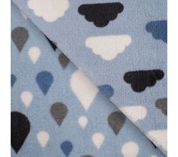 Cuddle Fleece Double Face, Clouds & Raindrops, Dusty Blue