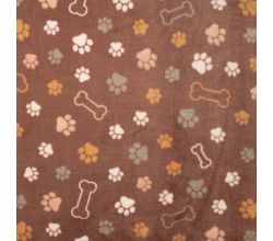 Cute Fleece Print, Paws And Bones, Brown