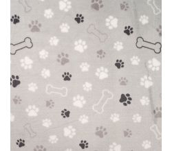 Cute Fleece Print, Paws And Bones, Silver Grey