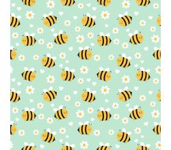 Cute Fleece Print, Bee, Dusty Mint