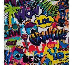 Alpenfleece Digital Print, Graffiti, Multicolor