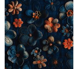 Alpenfleece Digital Print, Flowers, Denim