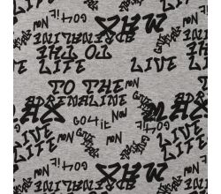 Happy Fleece Melange Print, Text, Light Grey Melange