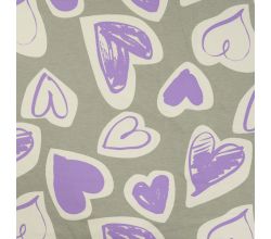 French Terry Melange Print, Hearts, Khaki