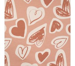 French Terry Melange Print, Hearts, Dusty Salmon