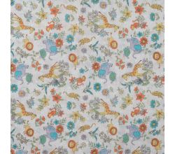 Cotton Dobby Print, Animals & Flowers, Violet