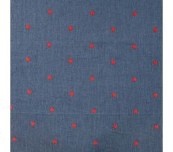 Chambray Embroidery Hearts, Hearts, Denim