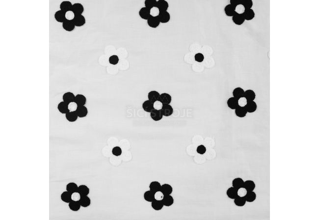 Cotton Voile Embroidery - Flowers, Black/White