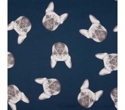 French Terry Digital, Dogs, Dark Navy
