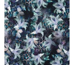 French Terry Digital Print, Lily, Petrol