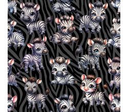 French Terry Digital Print, Cute Zebra, Black