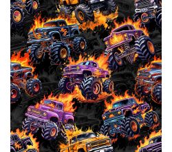 French Terry Digital Print, Fire Monster Trucks