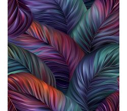 French Terry Digital Print, Abstract Leaves, Multicolor