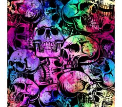 French Terry Digital Print, Coloured Skulls