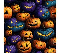 French Terry Digital Print, Coloured Pumpkins, Orange
