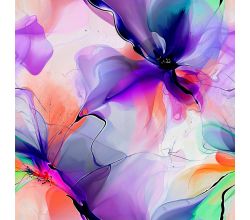 French Terry Digital Print, Abstract Flowers, Multicolor