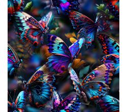 French Terry Digital Print, Butterflies, Royal
