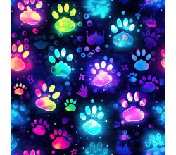 French Terry Digital Print, Paws, Royal