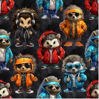 French Terry Digital Print - Cool Hedgehogs, Black