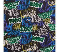 French Terry Foil, Grafitti, Black/Multicolor