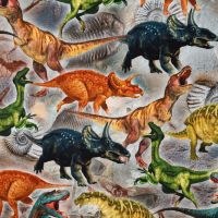 Half Panama Digital Print - Dinos, Grey