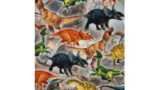 Half Panama Digital Print - Dinos, Grey