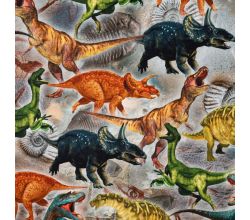 Half Panama Digital Print, Dinos, Grey