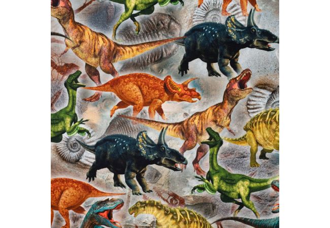 Half Panama Digital Print - Dinos, Grey
