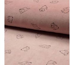 Nicky Velours Print, Elephants, Dusty Pink