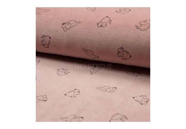 Nicky Velours Print - Elephants, Dusty Pink