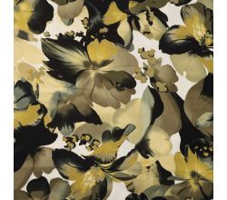 Satin Viscose, Flowers, Khaki