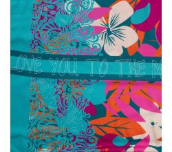 Ibiza Viscose Voile, Flowers Border Stripes Panel, Orange